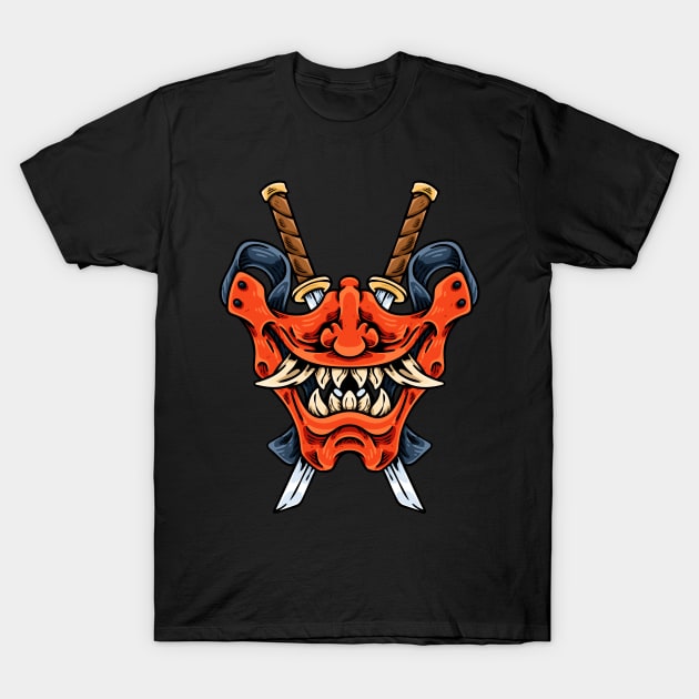 Half Oni Mask T-Shirt by andhiika